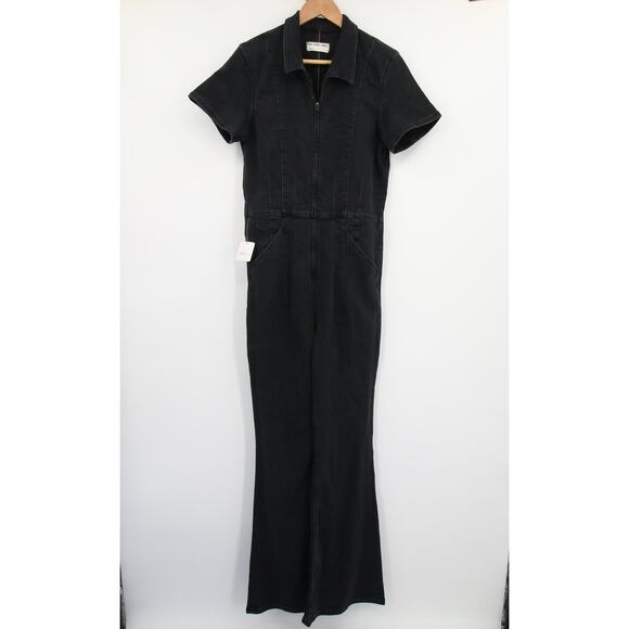 Free People We The Free Jayde Flare Jumpsuit Black Mamba NWT Denim Size L - Picture 2 of 12